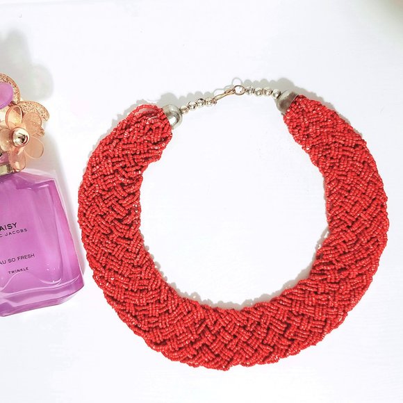Jewelry - Statement Red Seed Bead Braided Necklace !!!